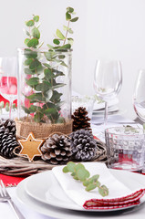 Rustic christmas centerpiece for dinner place setting