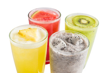 Fruit smoothies with dragon fruit, kiwi, watermelon, Pineapple