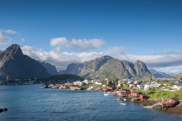 Scenic Fishervillage "Reine" in Norway with Mountains