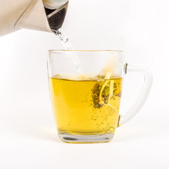 Glass mug of herbal tea