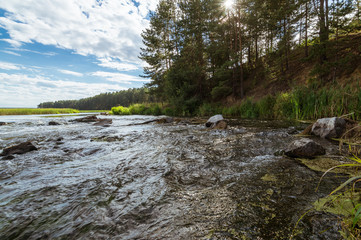 осенний пейзаж на Уральской реке Иртыш, Россия, Урал