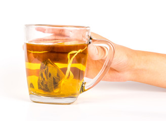 Glass mug of herbal tea