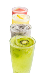 Fruit smoothies with dragon fruit, kiwi, watermelon, Pineapple