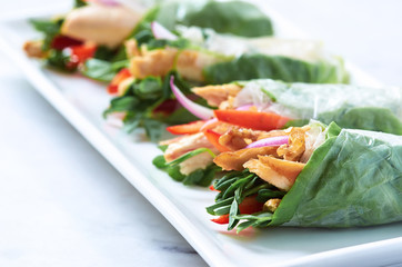 Platter of spring roll canapes