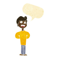 cartoon happy man with speech bubble