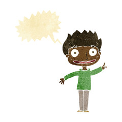cartoon happy boy with speech bubble