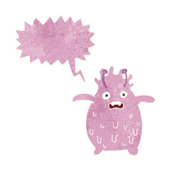 cartoon funny slime monster with speech bubble