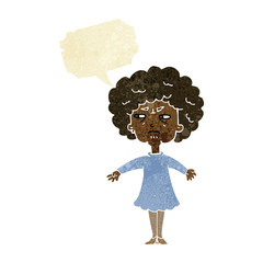 cartoon bitter old woman with speech bubble