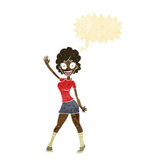 cartoon woman dancing with speech bubble