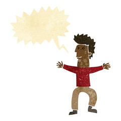 cartoon stressed out man with speech bubble