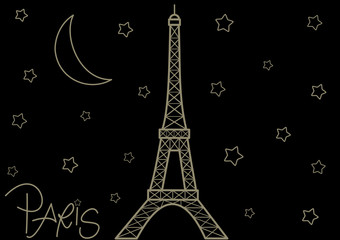 Fototapeta na wymiar eiffel tower in the starry night cute romantic background illustration