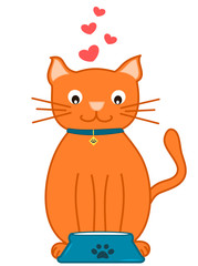 cute cartoon orange cat and his cat bowl concept illustration