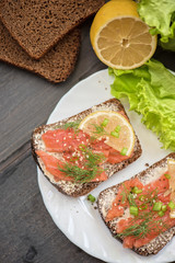 Sandwich with salmon for breakfast