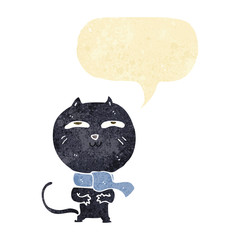 cartoon funny cat wearing scarf with speech bubble