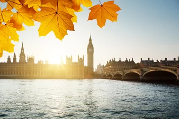 Fotobehang autumn leaves and Big Ben, London © Iakov Kalinin