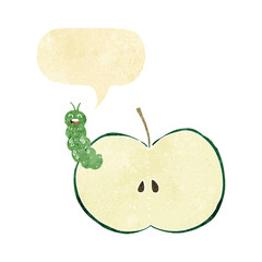 cartoon bug eating apple with speech bubble