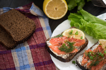Sandwich with salmon for breakfast