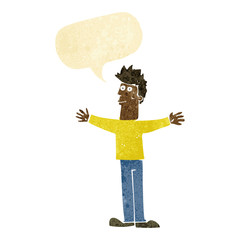 cartoon happy man with speech bubble