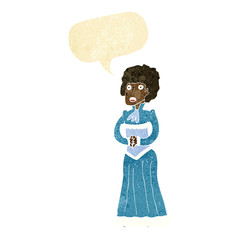 cartoon shocked victorian woman with speech bubble