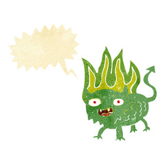 cartoon little demon with speech bubble