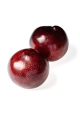 fresh black plums on white