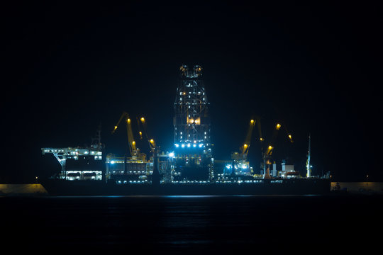 oil rigs in a port