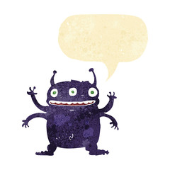 cartoon alien monster with speech bubble