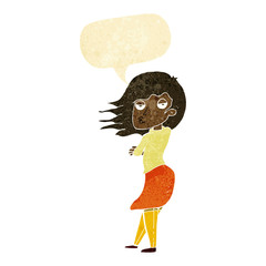 cartoon woman making photo face with speech bubble