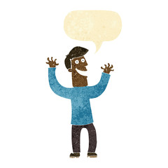 cartoon excited man with speech bubble