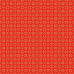 Golden seamless Chinese window tracery lattice square geometry flower pattern.
