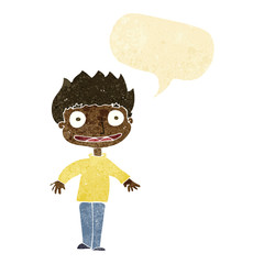 cartoon excited boy with speech bubble