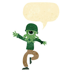 cartoon alien monster man with speech bubble