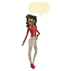 cartoon pretty woman  with speech bubble