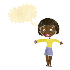 cartoon amazed woman with speech bubble