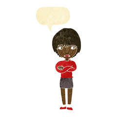 cartoon annoyed woman with speech bubble
