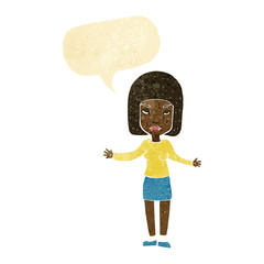 cartoon annoyed woman with speech bubble