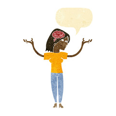 cartoon intelligent woman with speech bubble