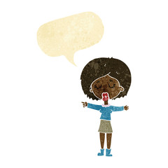 cartoon pointing woman with speech bubble