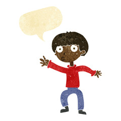 Obraz na płótnie Canvas cartoon boy waving warning with speech bubble