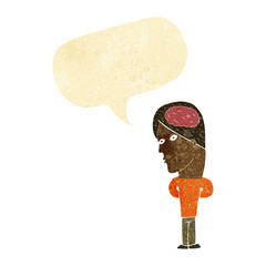 cartoon man with big brain with speech bubble