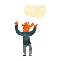 cartoon happy fox man with speech bubble
