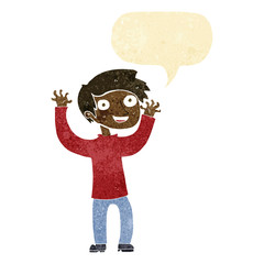 cartoon happy man with speech bubble