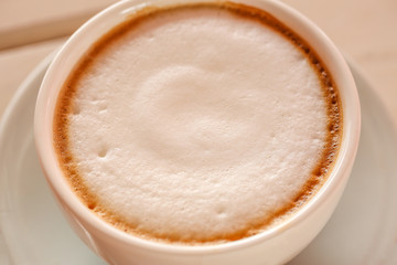 Close up foam.of Hot cappuccino in cup