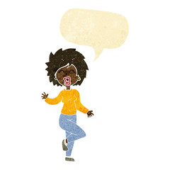 cartoon woman dancing with speech bubble