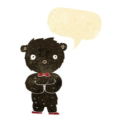 cartoon little black bear with speech bubble