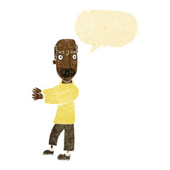 cartoon balding man explaining with speech bubble