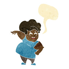 cartoon overweight woman with speech bubble