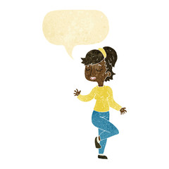 cartoon dancing woman with speech bubble