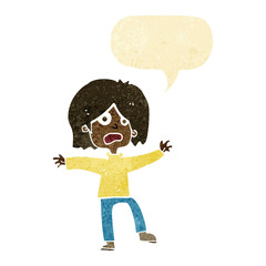 cartoon unhappy person with speech bubble