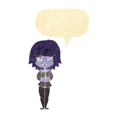 cartoon vampire woman with speech bubble